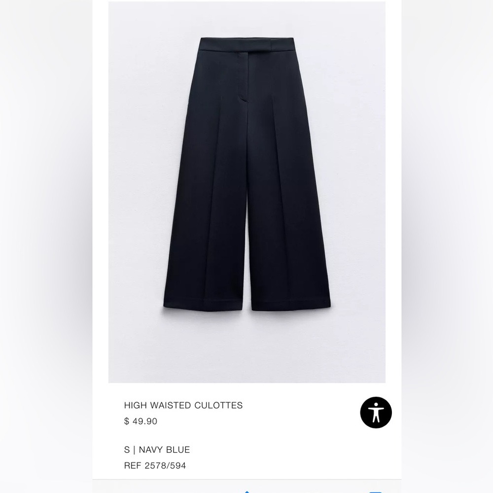 Zara Navy High-Waisted Cropped Wide-Leg Pants / Culottes